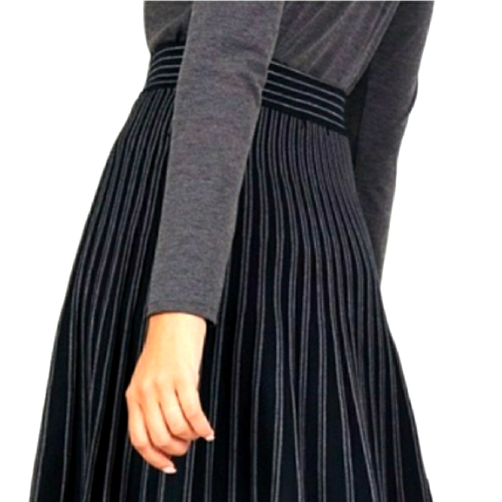 Max Studio Pleated Accordion Style Maxi / Midi Skirt Dark Navy Blue Pull-on
